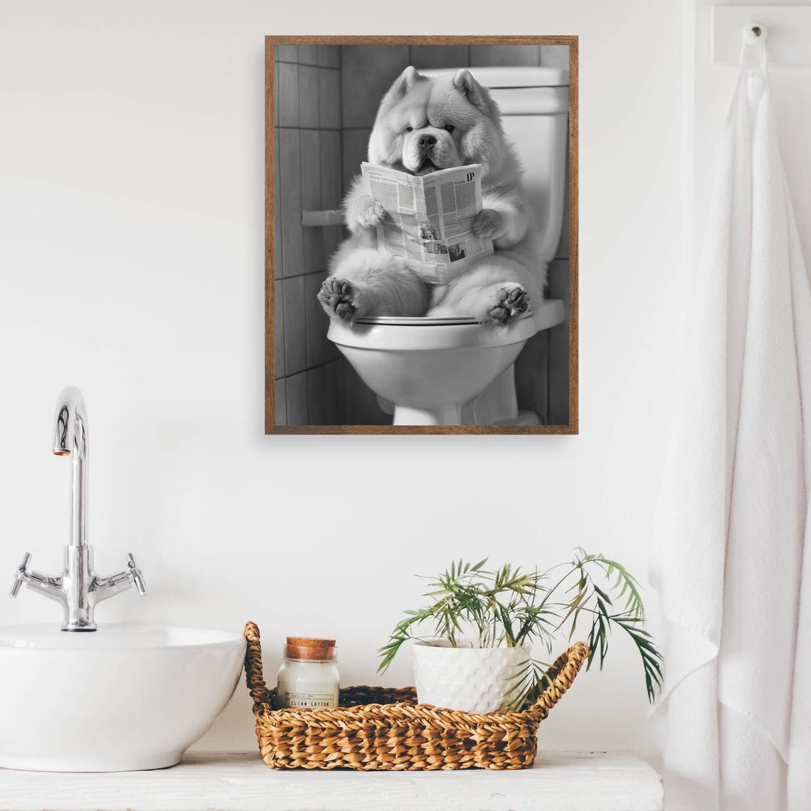 Chow Chow Puppy Reading Newspaper On The Toilet Bathroom Poster - Image 2