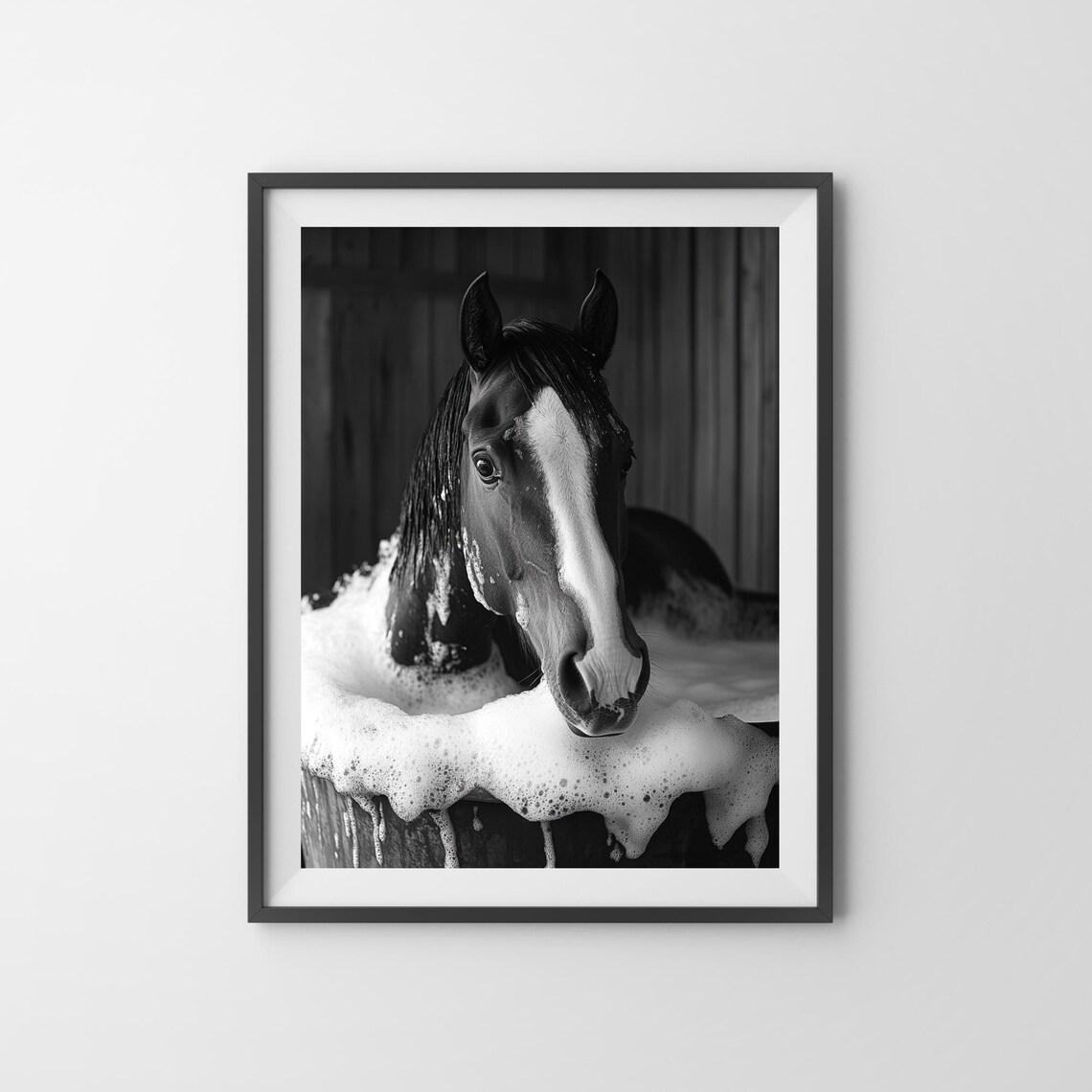 Horse In The Bathtub Funny Animal Wall Art Horse Taking A Bubble Bath Vintage Bathroom Print Cute Horse Photograph Ai Art - Image 3