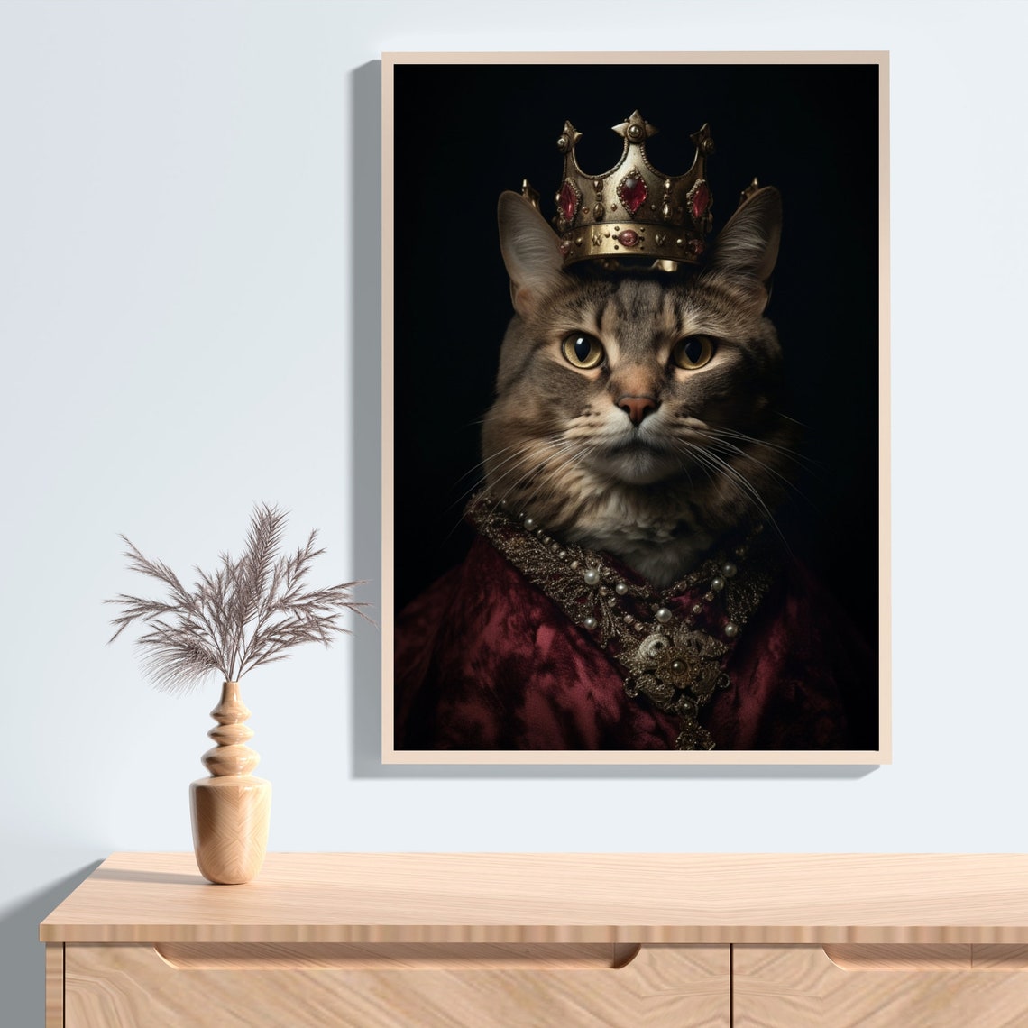 Aristocratic Tabby Cat Wearing Golden Crown Royal Portrait Poster - Image 2