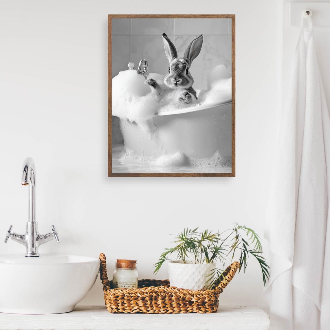 Bunny Bubble Bath Cute Black And White Funny Animal Poster Art - Image 2