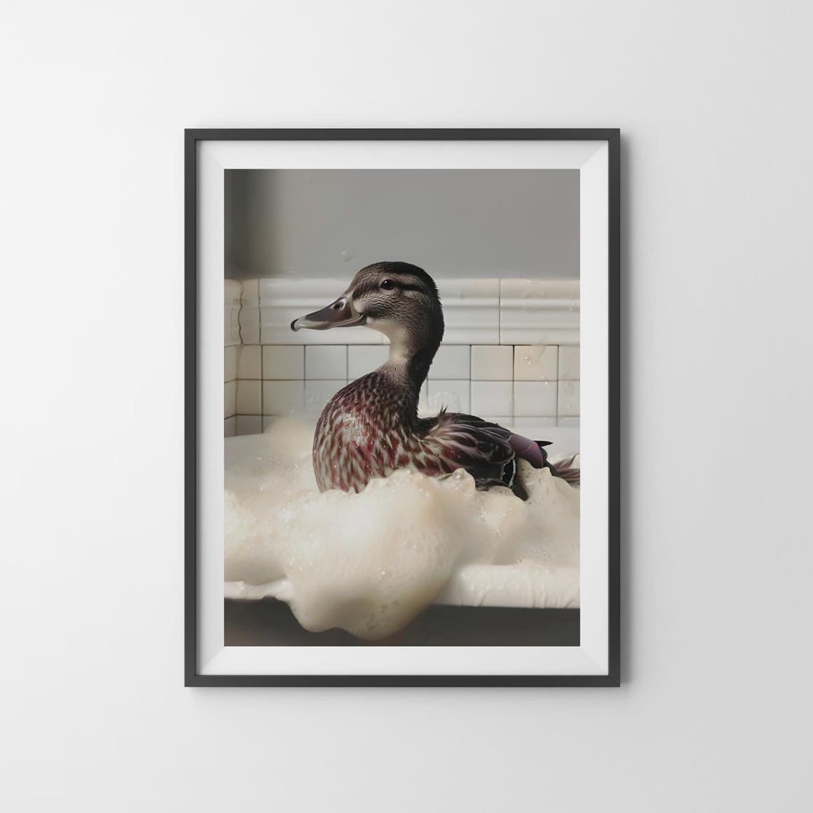 Duck Relaxing in a Bubble Bath Cute Animal Bathroom Decor Poster - Image 3