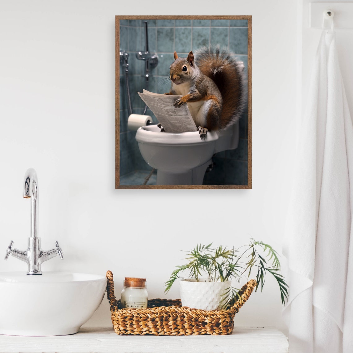 Squirrel on the Toilet Reading Newspaper Funny Bathroom Poster - Image 2