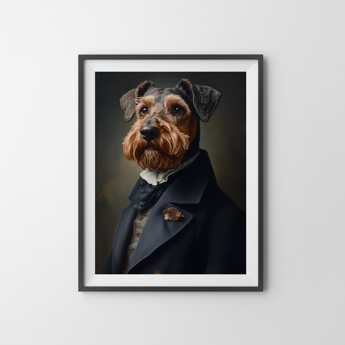 Aristocratic Airedale Terrier in Navy Coat Vintage Dog Portrait Poster - Image 3
