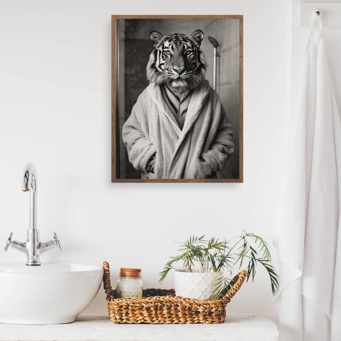 Tiger In A Bathrobe Funny Black And White Bathroom Poster Art - Image 2
