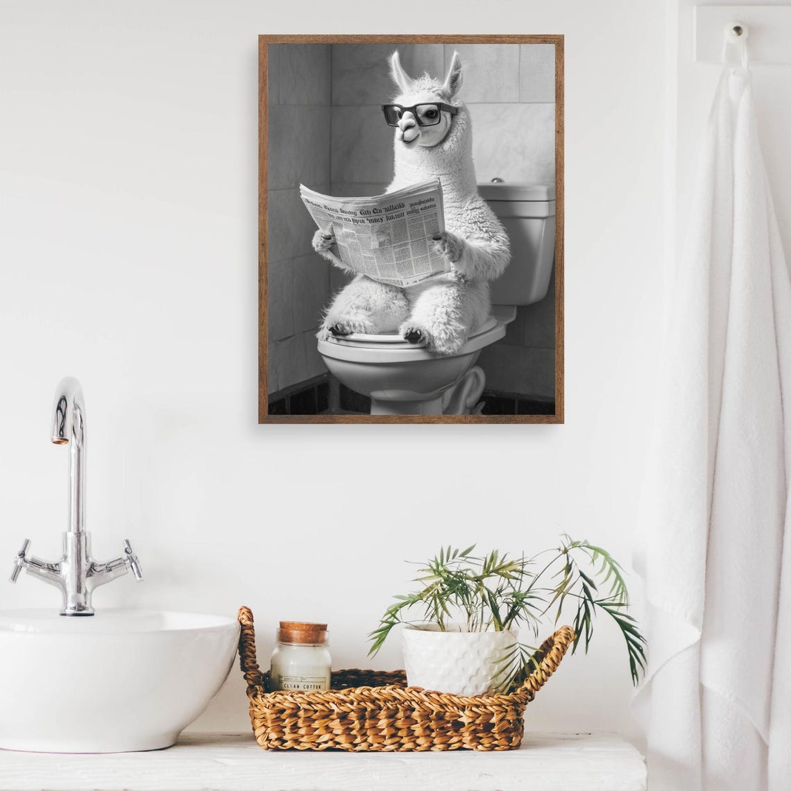 Alpaca Wearing Glasses Reading a Newspaper on the Toilet Poster - Image 2