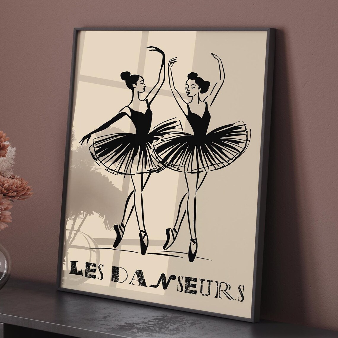 Les Danseurs Two Black Ballerinas Minimalist French Ballet Poster