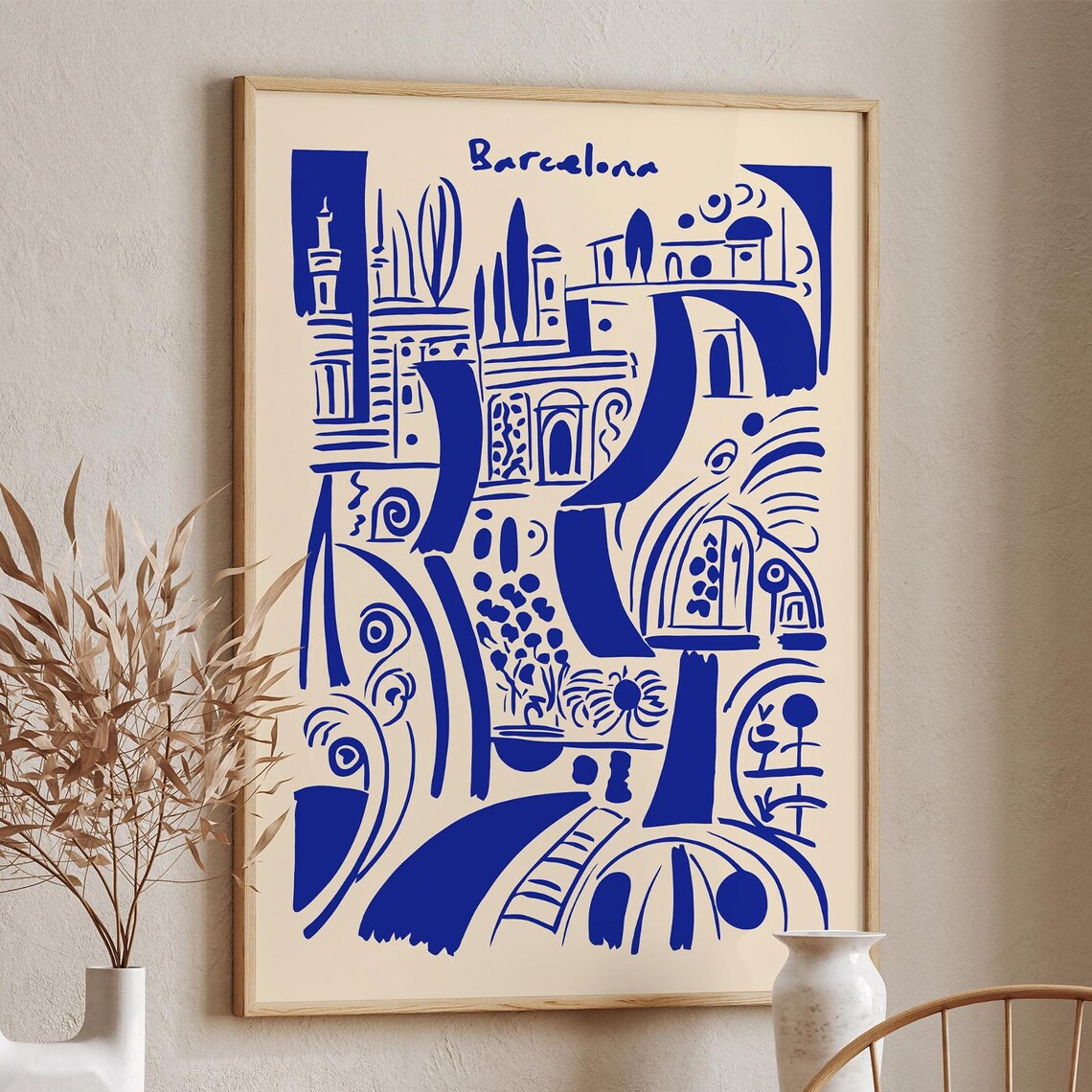 Barcelona Abstract Blue Cityscape Minimalist Travel Decor Poster