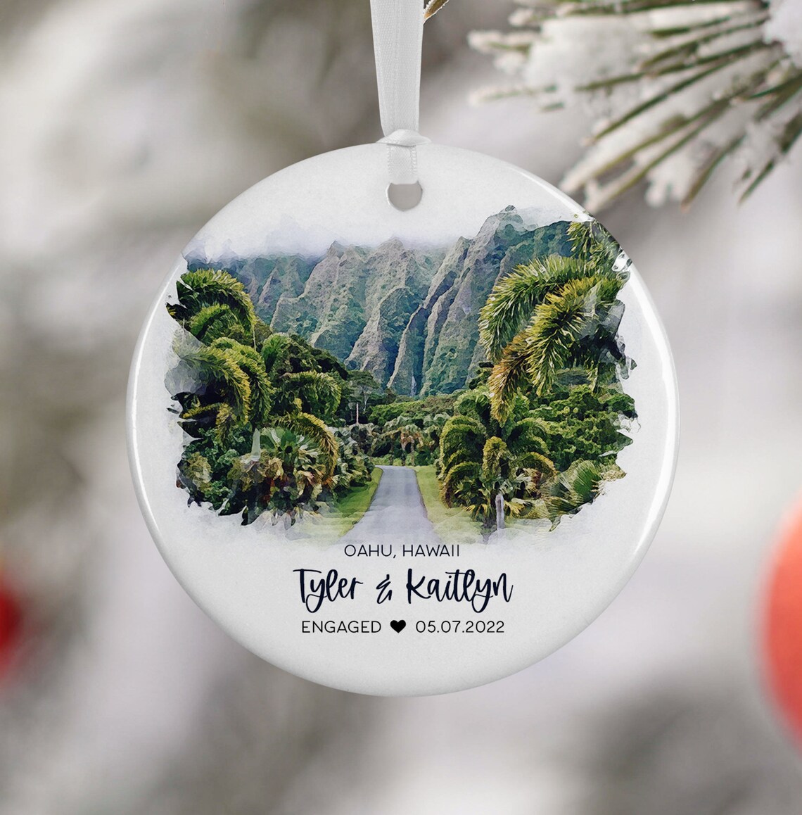 Oahu Hawaii Christmas Ornament Travel Poster