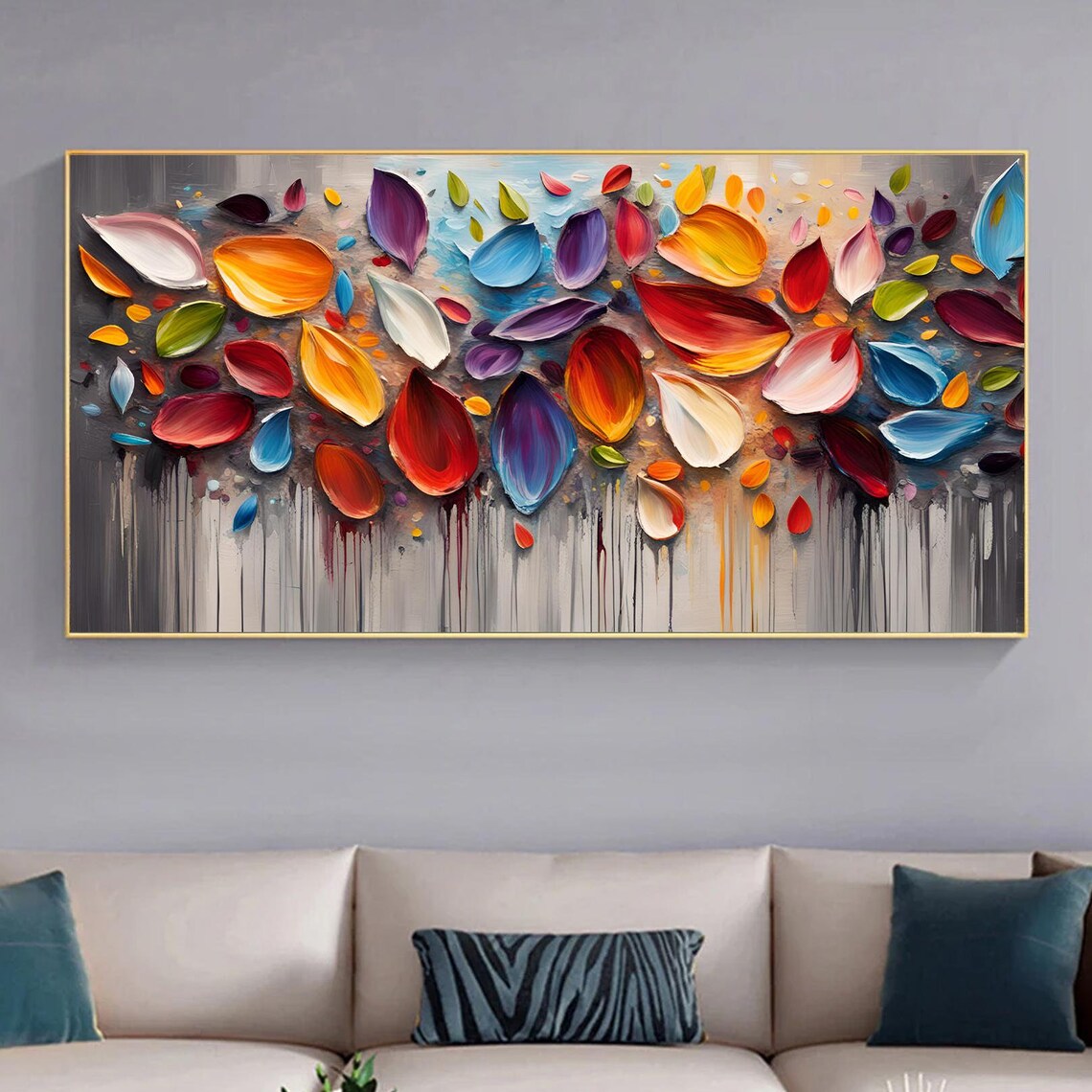 3D Textured Floral Oil Painting, Boho Wall Decor