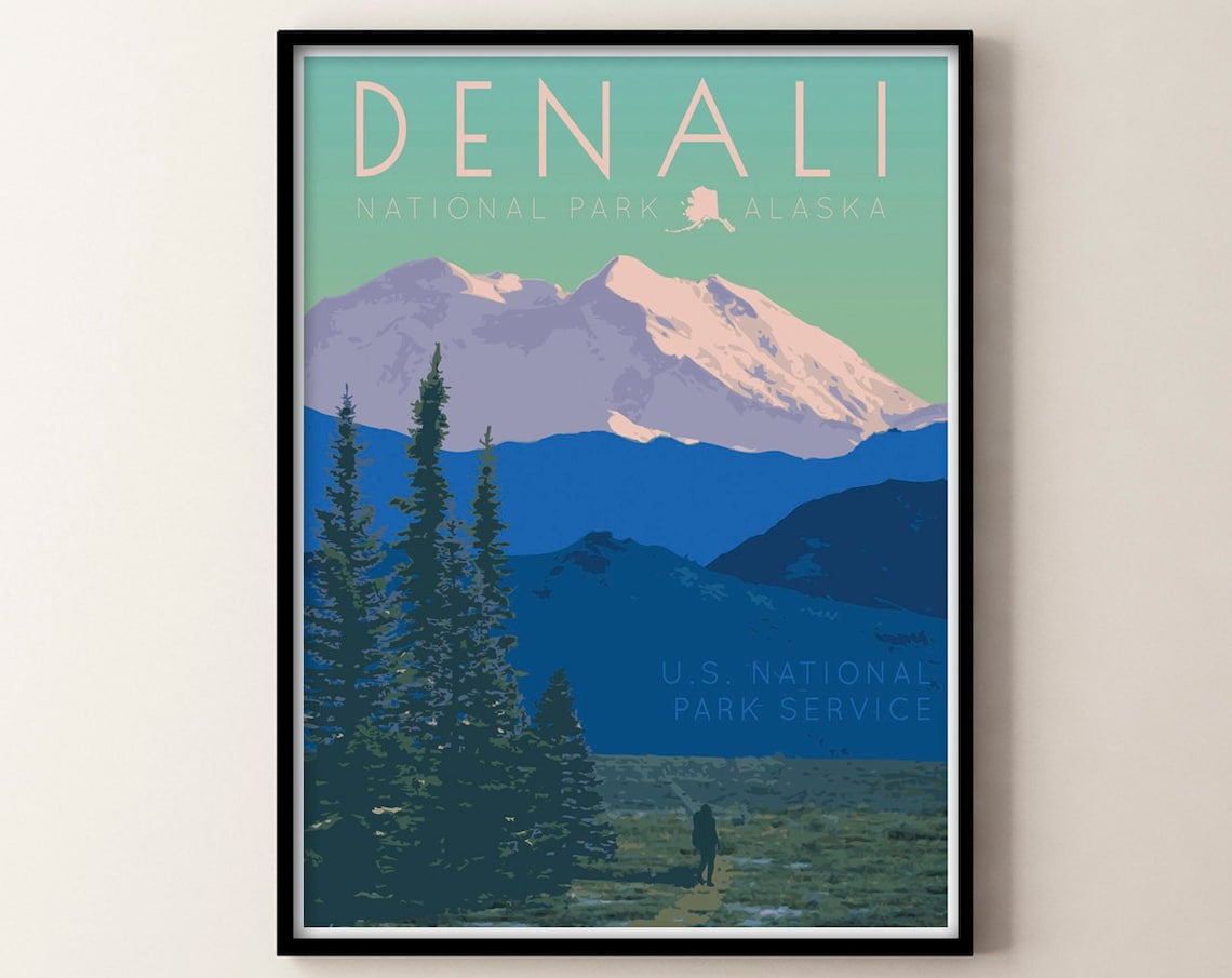 Denali National Park Vintage Style Travel Poster