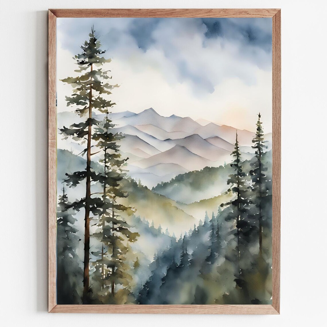 Mountain Pine Tree Forest Watercolor Art Print