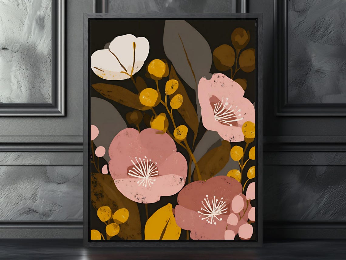 Dark Floral Botanical Wall Art Vintage Maximalist Bloom Print