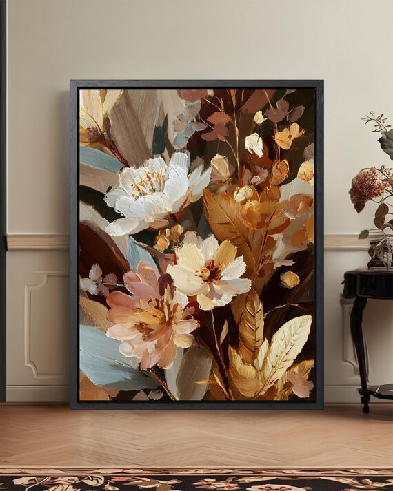 Blush Botanical Cream Amber Floral Autumn Inspired Wall Poster