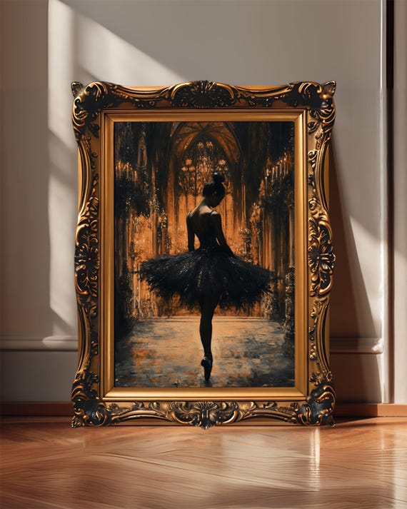 Dark Vintage Ballerina Print Moody Gothic Ballet Art Elegant Dancer Wall Decor Black Tutu Painting Romantic Baroque Poster