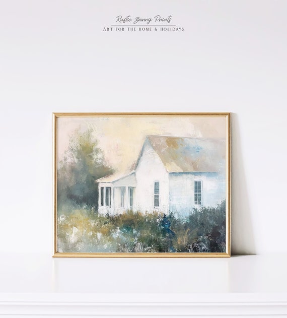Country Farmhouse Oil Painting Wall Art Vintage Print Landscape Farmhouse Decor Neutral Tone Print Instant