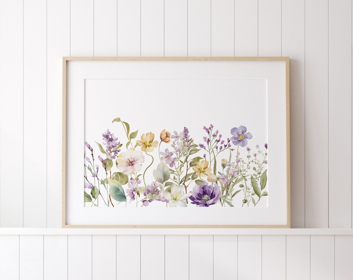 Purple and Lavender Wildflowers Watercolor Spring Botanical Art Print
