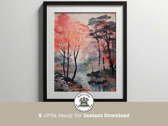 Surrealist Dark Lakeside Forest, Landscape Art Print