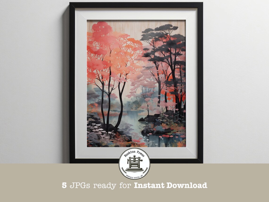 Surrealist Dark Lakeside Forest, Landscape Art Print