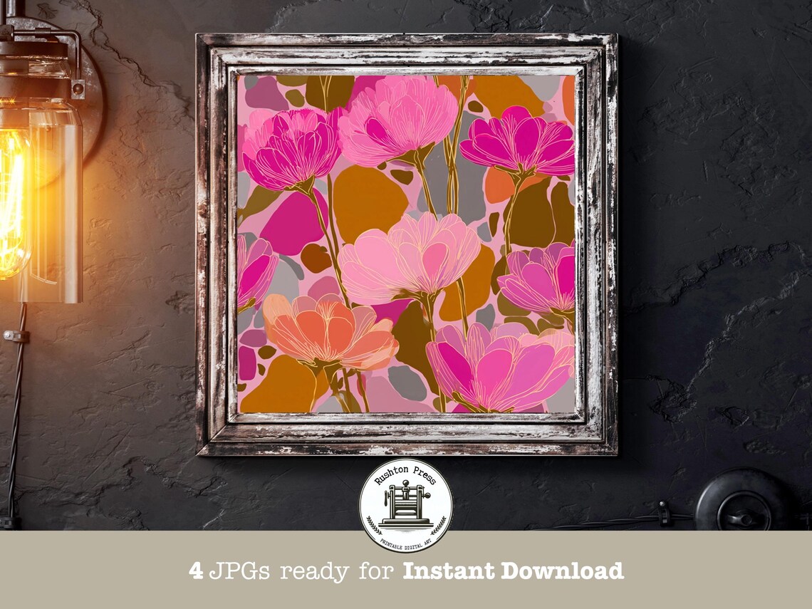 Pastel Pink Floral Print, Modern Wall Art Print