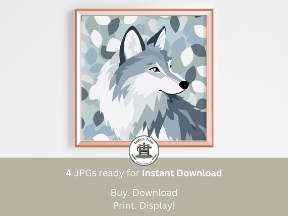 Winter Wolf Portrait Print Boho Scandi Nursery Soft Gray Blue Decor
