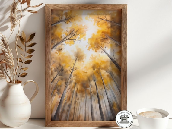 Misty Fall Forest Art Print, Soothing Autumn Colors