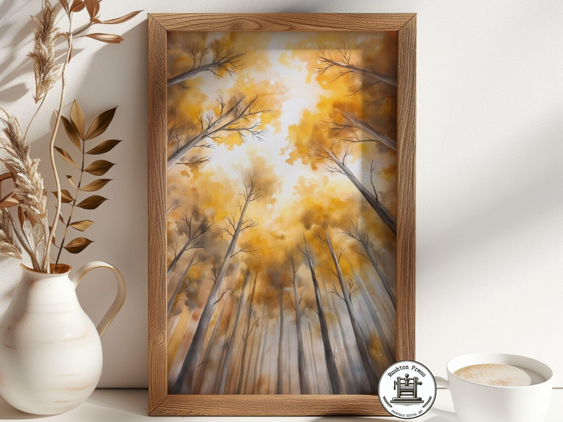 Misty Fall Forest Art Print, Soothing Autumn Colors