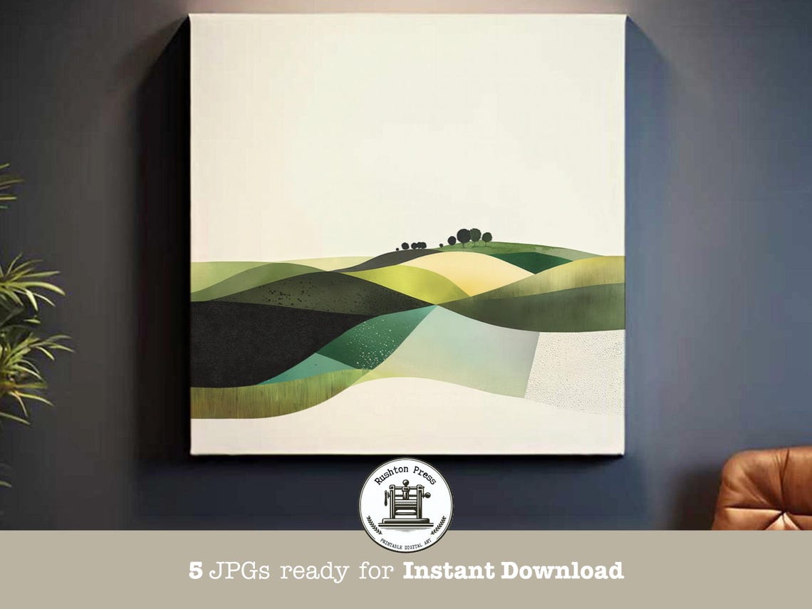 Abstract Green Gold Rolling Prairie Hills Minimalist Modern Art Poster