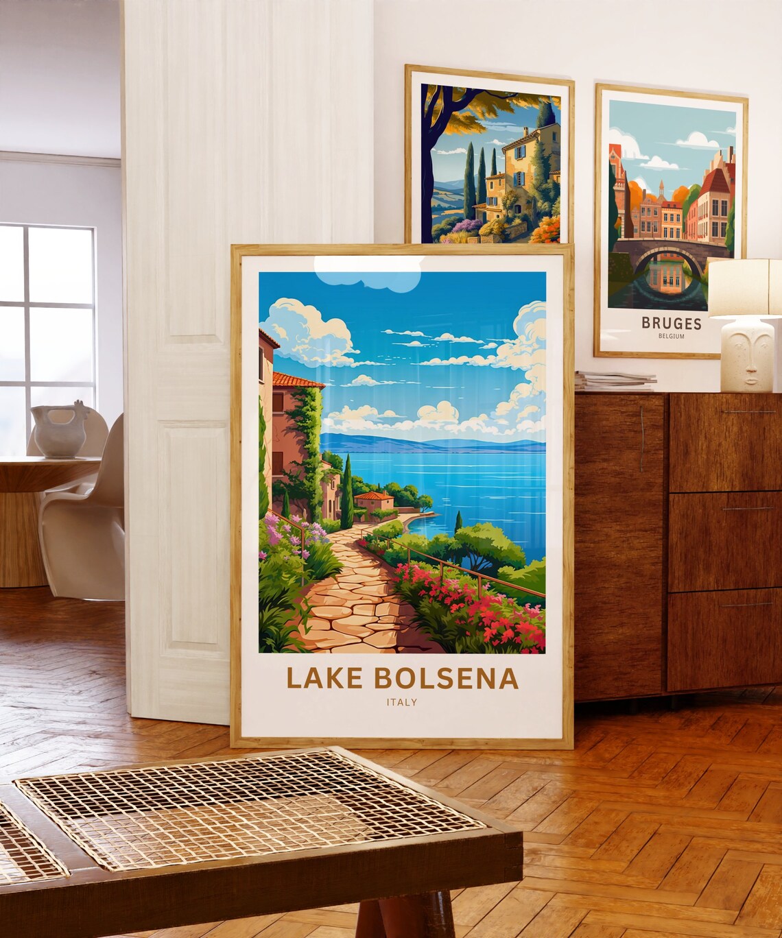 Lake Bolsena Italy Stone Path Villas and Cypress Travel Poster - Image 5