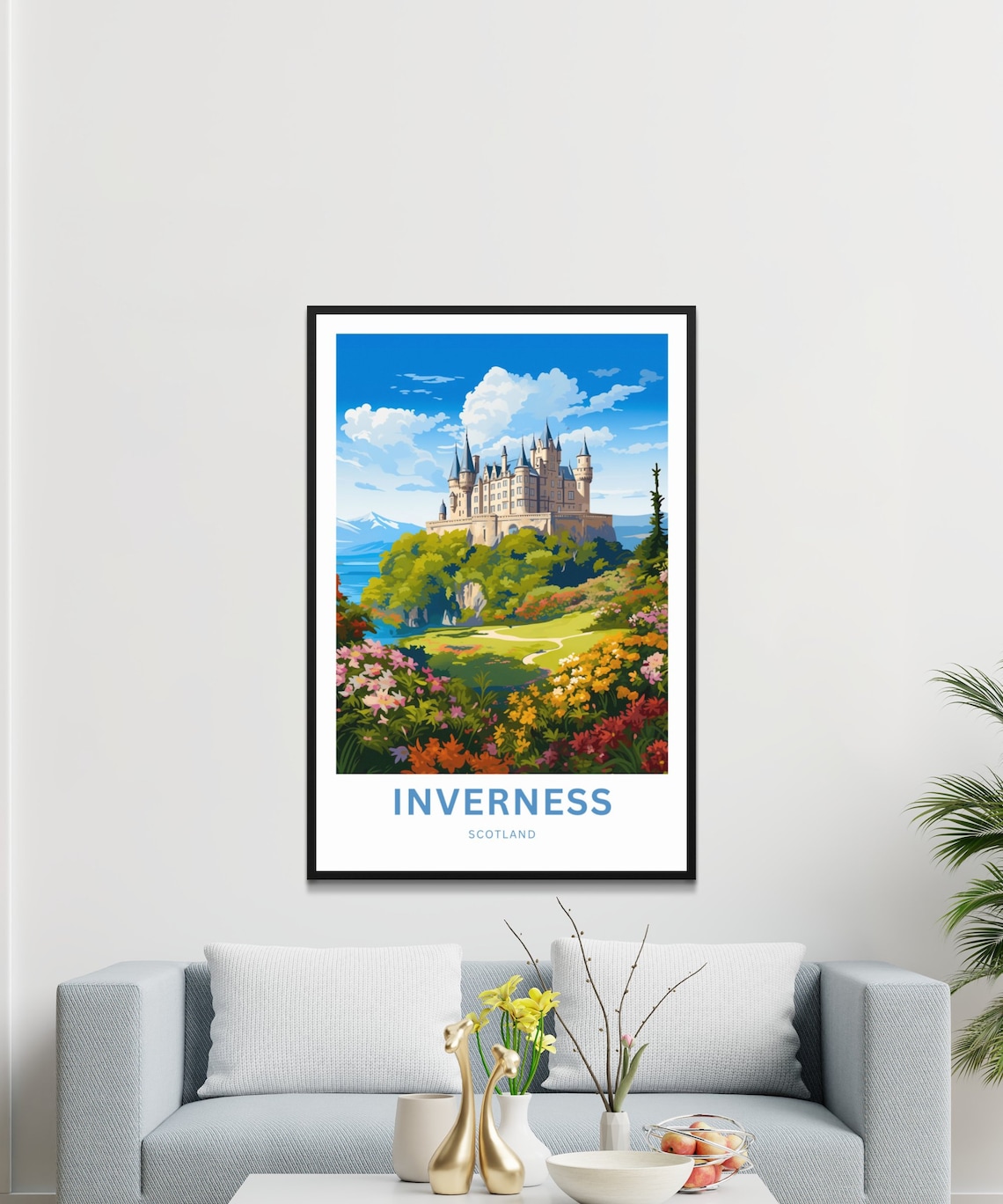 Inverness Scotland Fairytale Castle Flower Garden View Poster - Image 3
