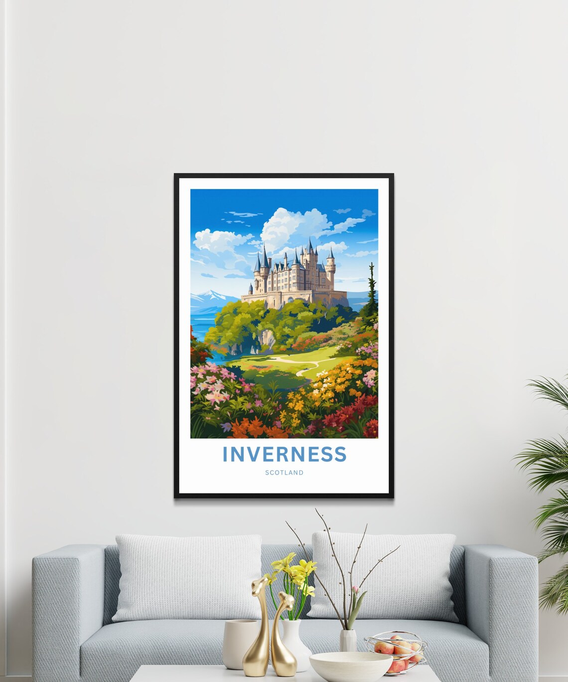 Inverness Scotland Grand Castle Gardens Hillside Scene Poster - Image 3