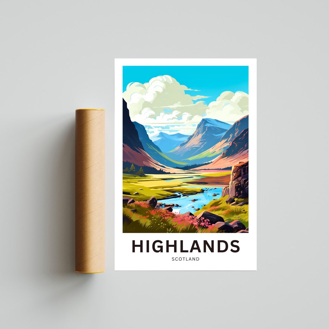 Scottish Highlands River Peaks Vintage Travel Poster Heather Gift - Image 4