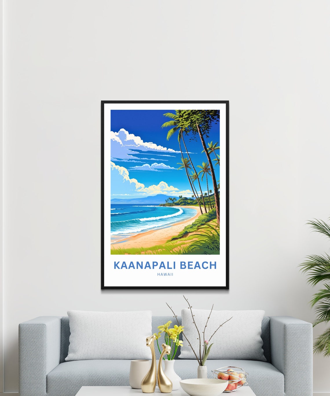 Kaanapali Beach Hawaii Palm Fringed Surf Beach Travel Poster - Image 2