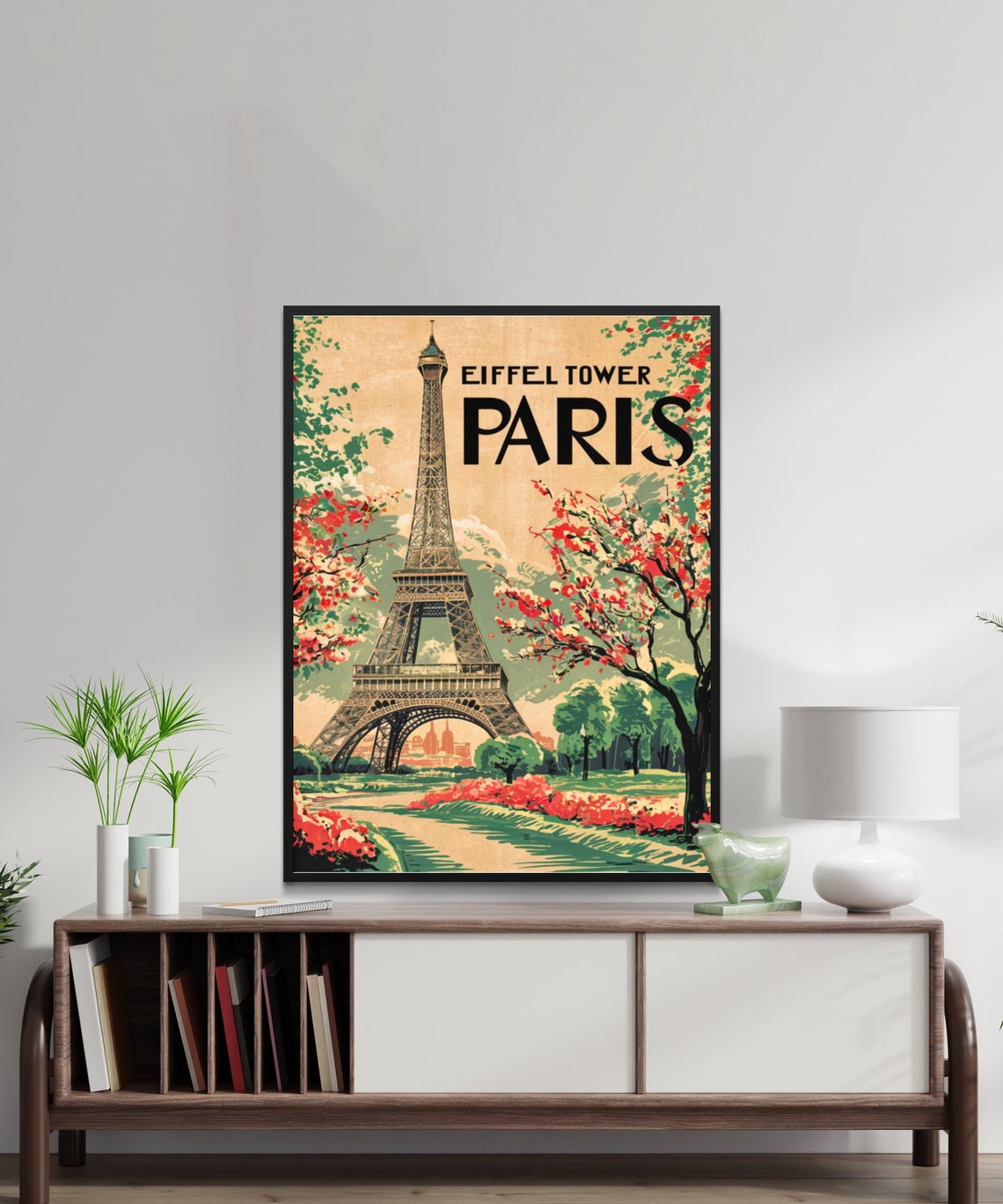 Eiffel Tower Paris Vintage Cherry Blossom Retro Travel Poster - Image 2