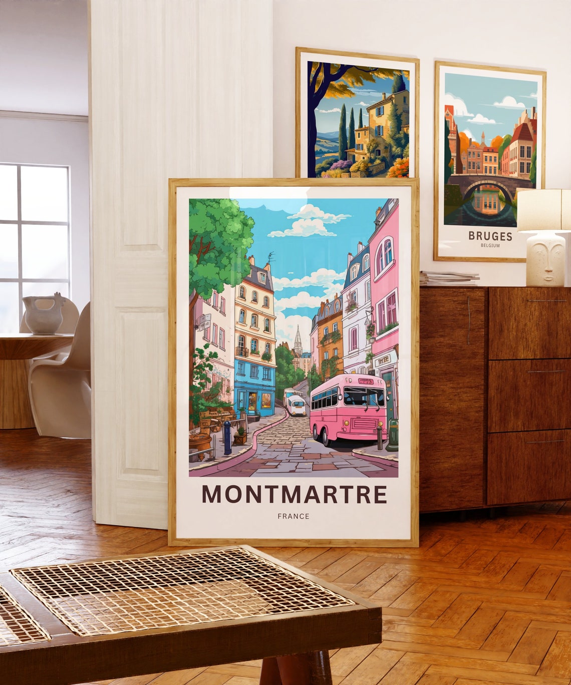 Montmartre France Cobblestone Street Bus Personalized Poster - Image 5