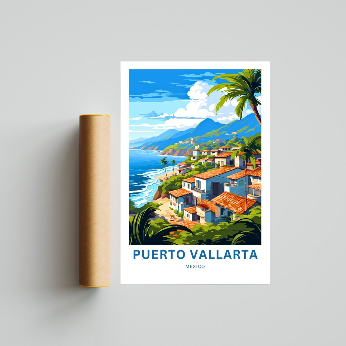 Puerto Vallarta Mexico Beach Palapas Sunset Coast Travel Poster - Image 4