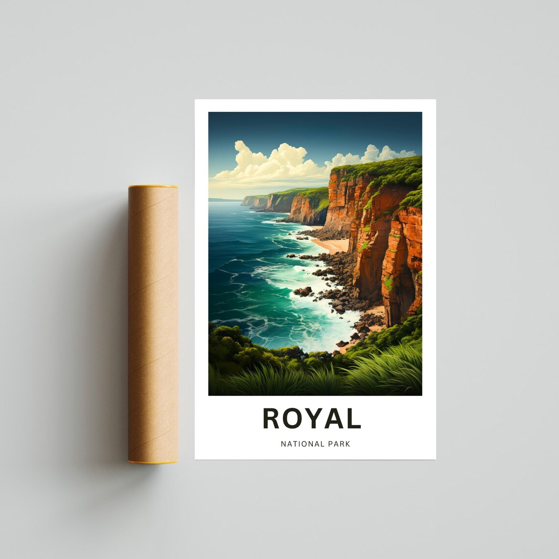 Royal National Park Red Coastal Cliffs Ocean Illustrated Travel Poster - Image 4