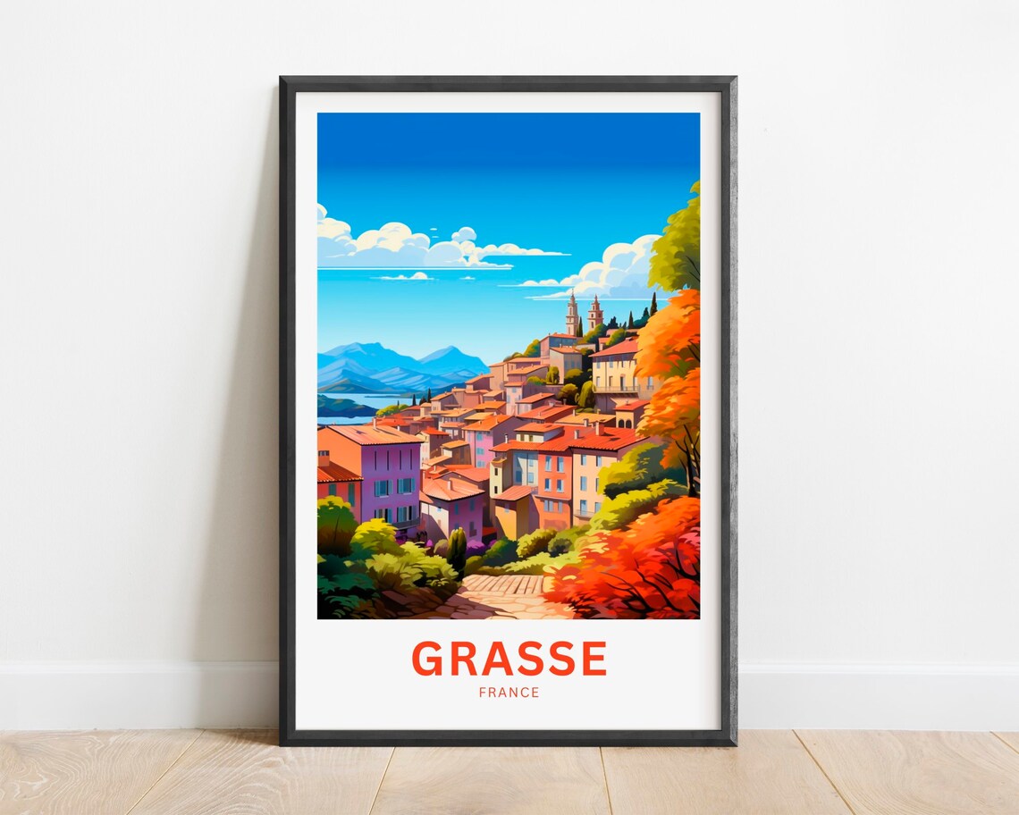 Grasse France Hill Town Red Roofs Autumn Countryside Scene Poster
