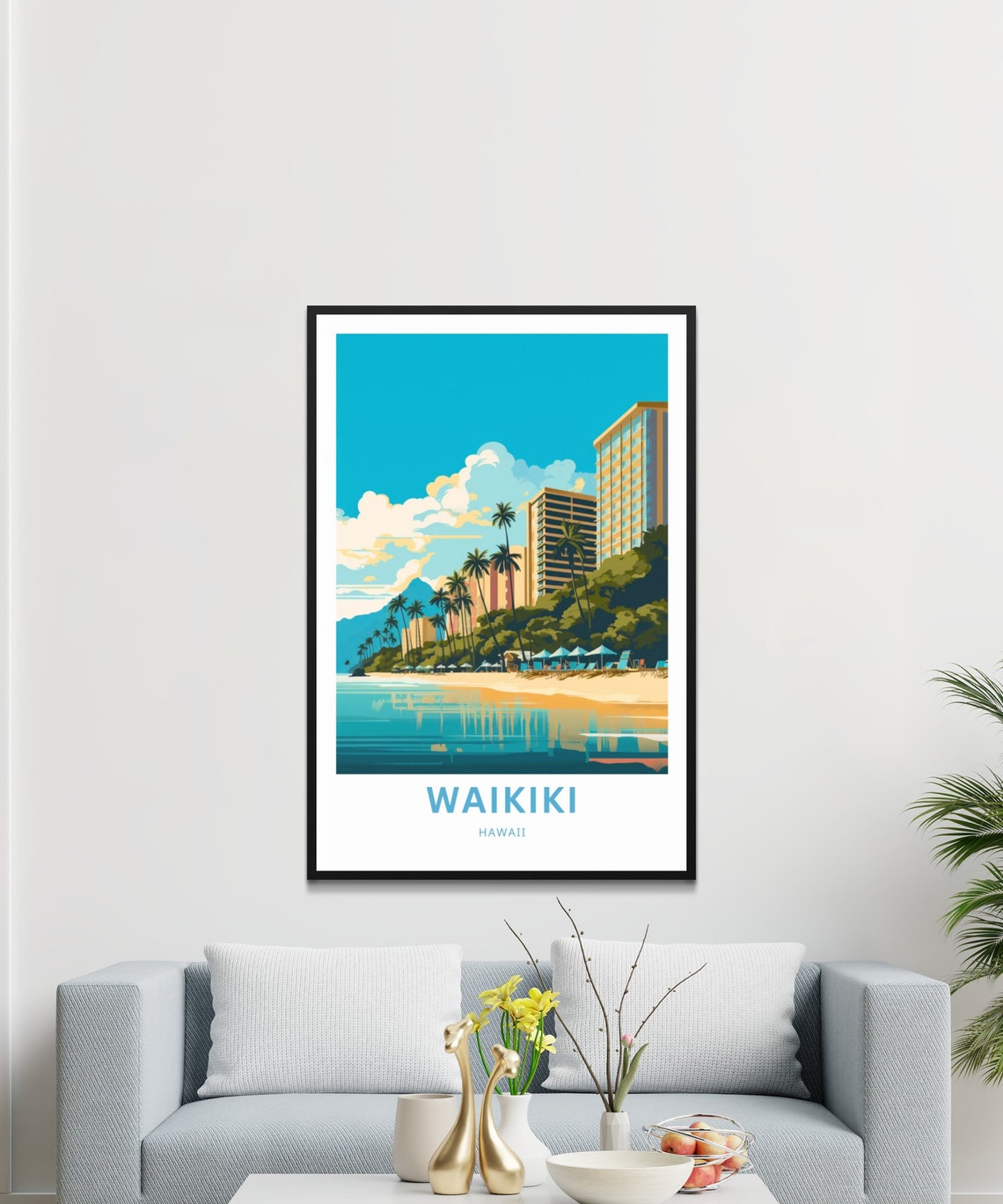 Waikiki Hawaii Personalized Beach Palm Trees Hotel View Travel Poster - Image 3