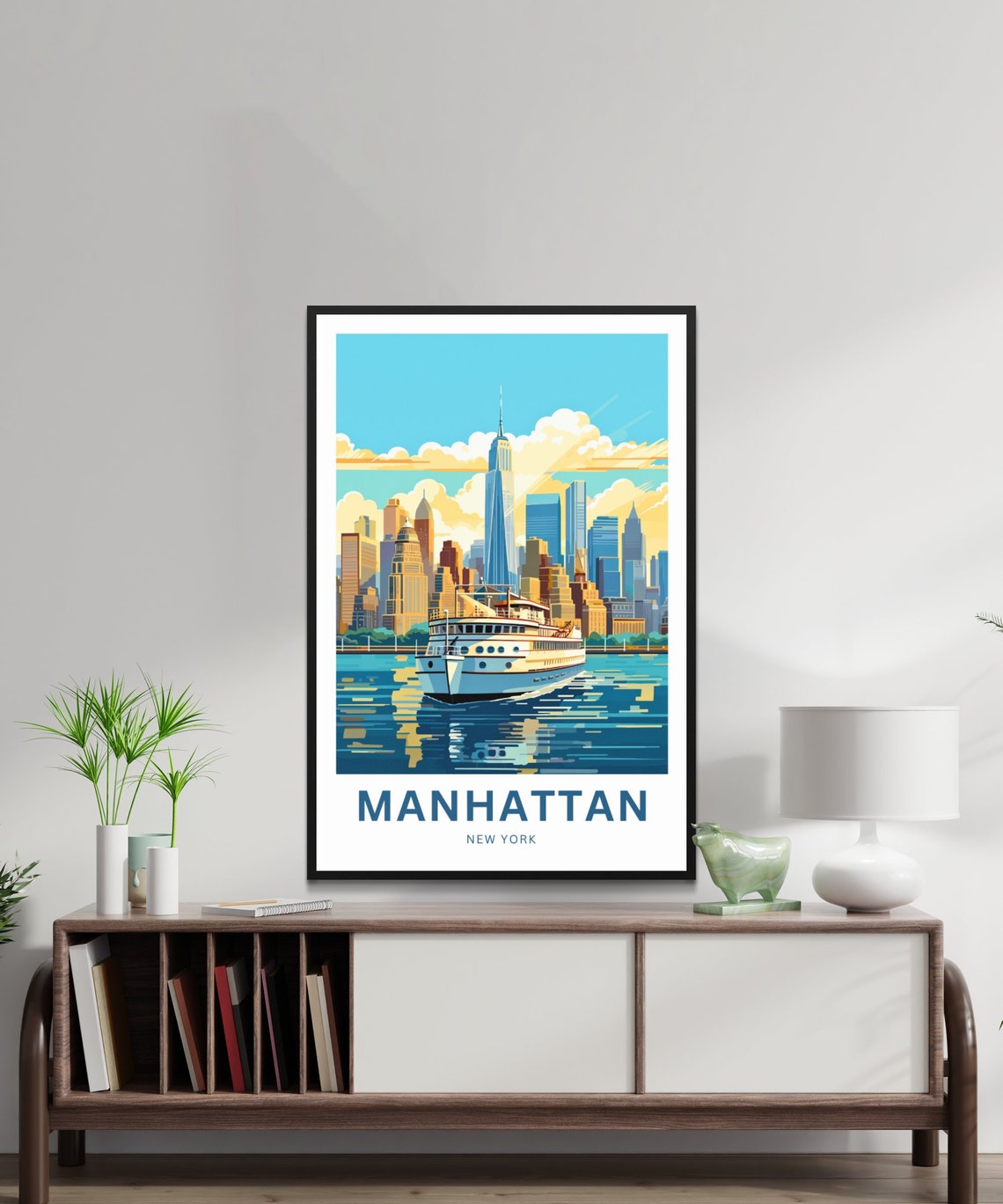 Personalized Manhattan New York Ferry Harbor Skyline Scene Poster - Image 2