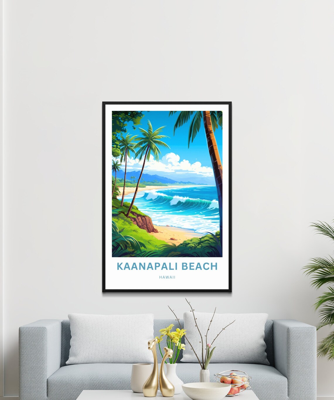 Kaanapali Beach Hawaii Personalized Palm Surf Waves Travel Poster - Image 3
