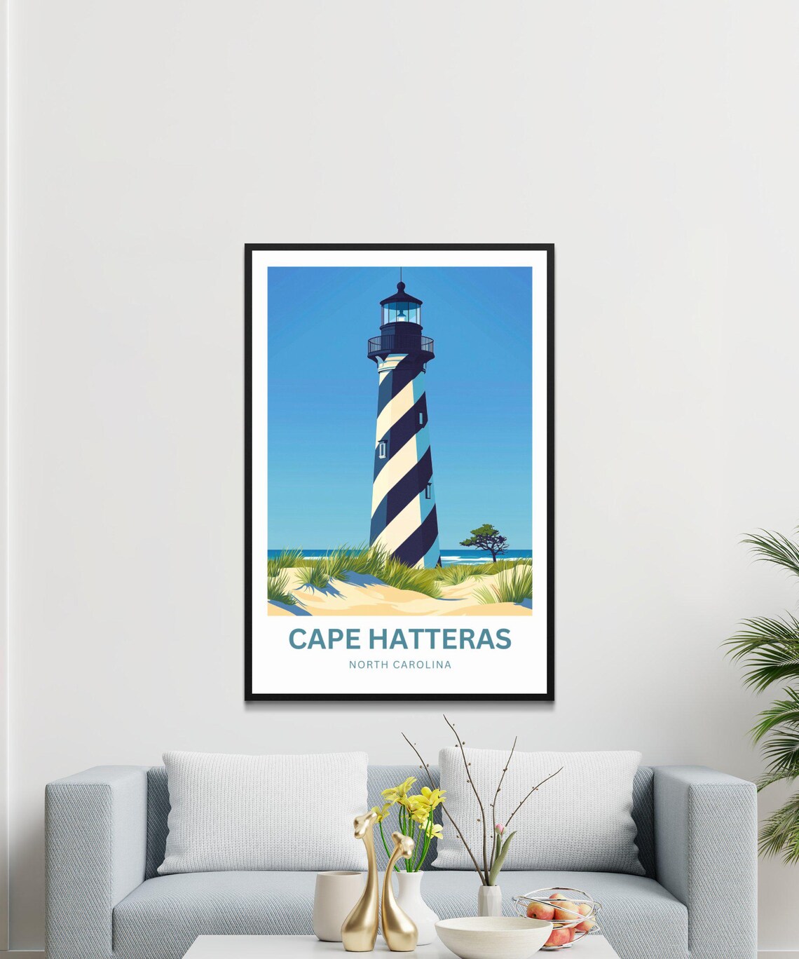 Cape Hatteras North Carolina Striped Lighthouse Blue Sky Travel Poster - Image 3