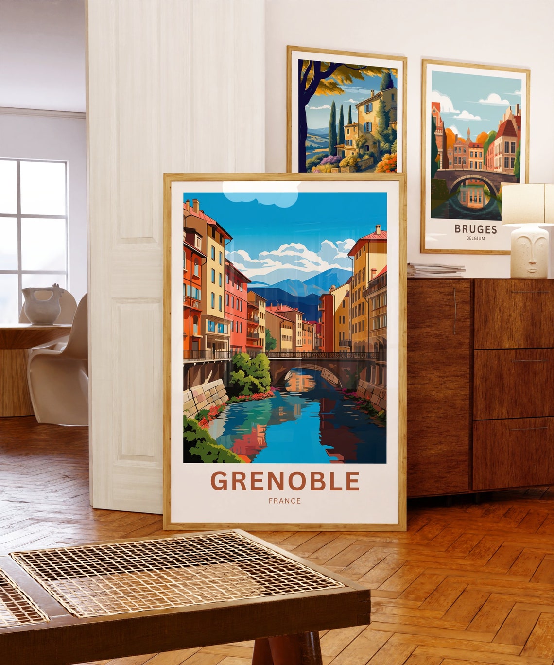 Grenoble France Riverside Old Town Mountain View Travel Poster - Image 5