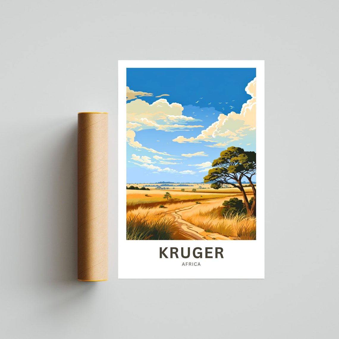 Kruger Africa Savanna Path Acacia Tree Golden Hour Travel Poster - Image 4