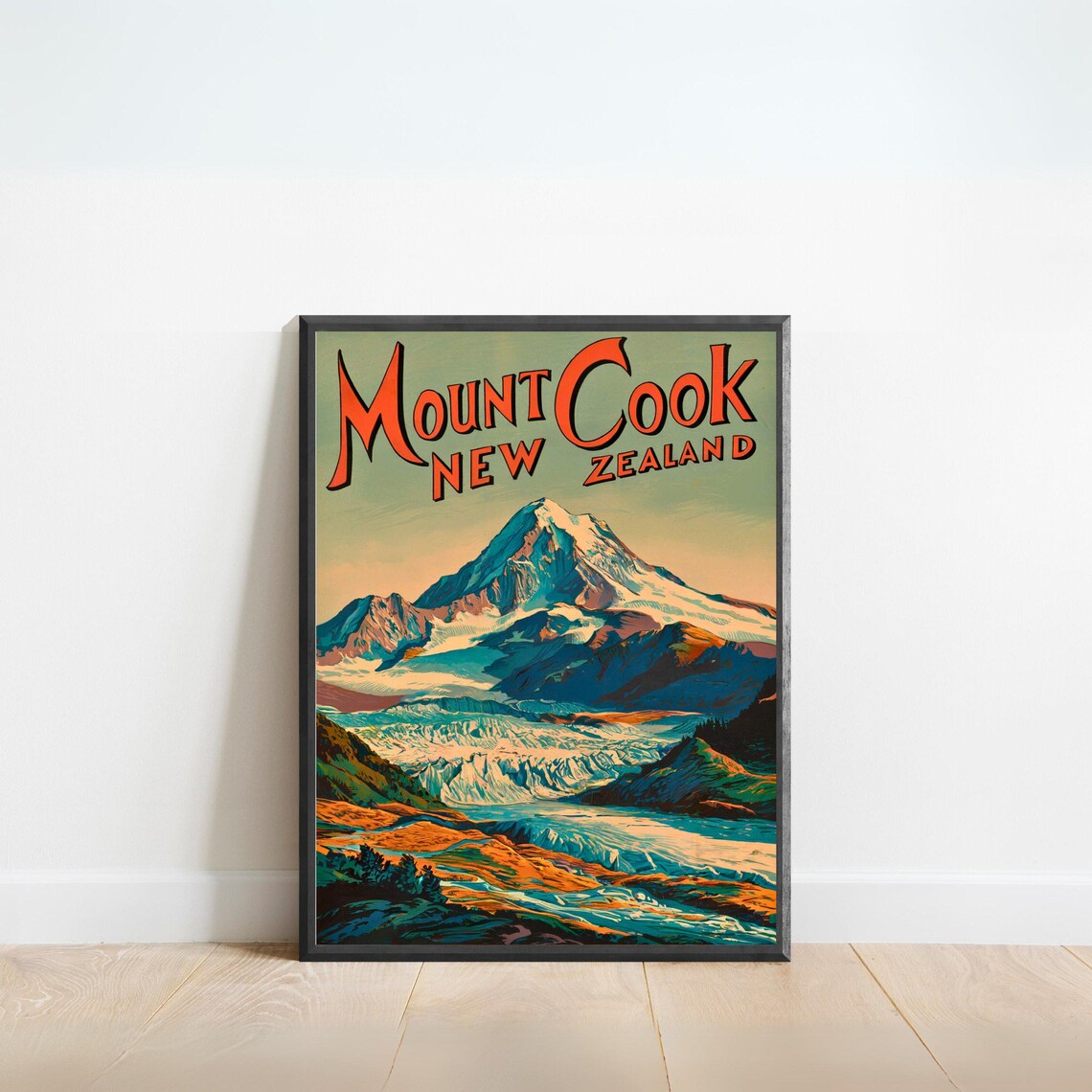 Mount Cook New Zealand Vintage Glacier Mountain Travel Poster