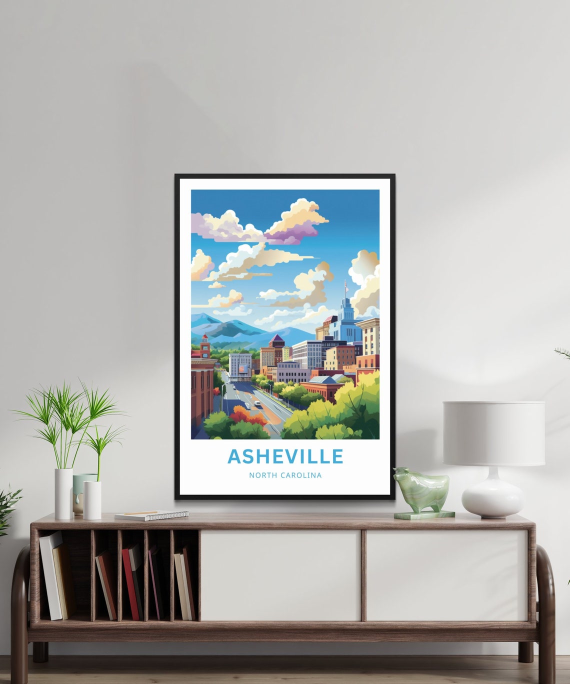 Asheville North Carolina Downtown Skyline Mountain View Poster - Image 2
