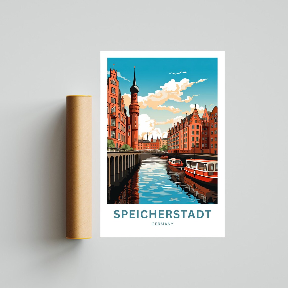 Speicherstadt Germany Red Tour Boats Warehouse Canal Travel Poster - Image 4