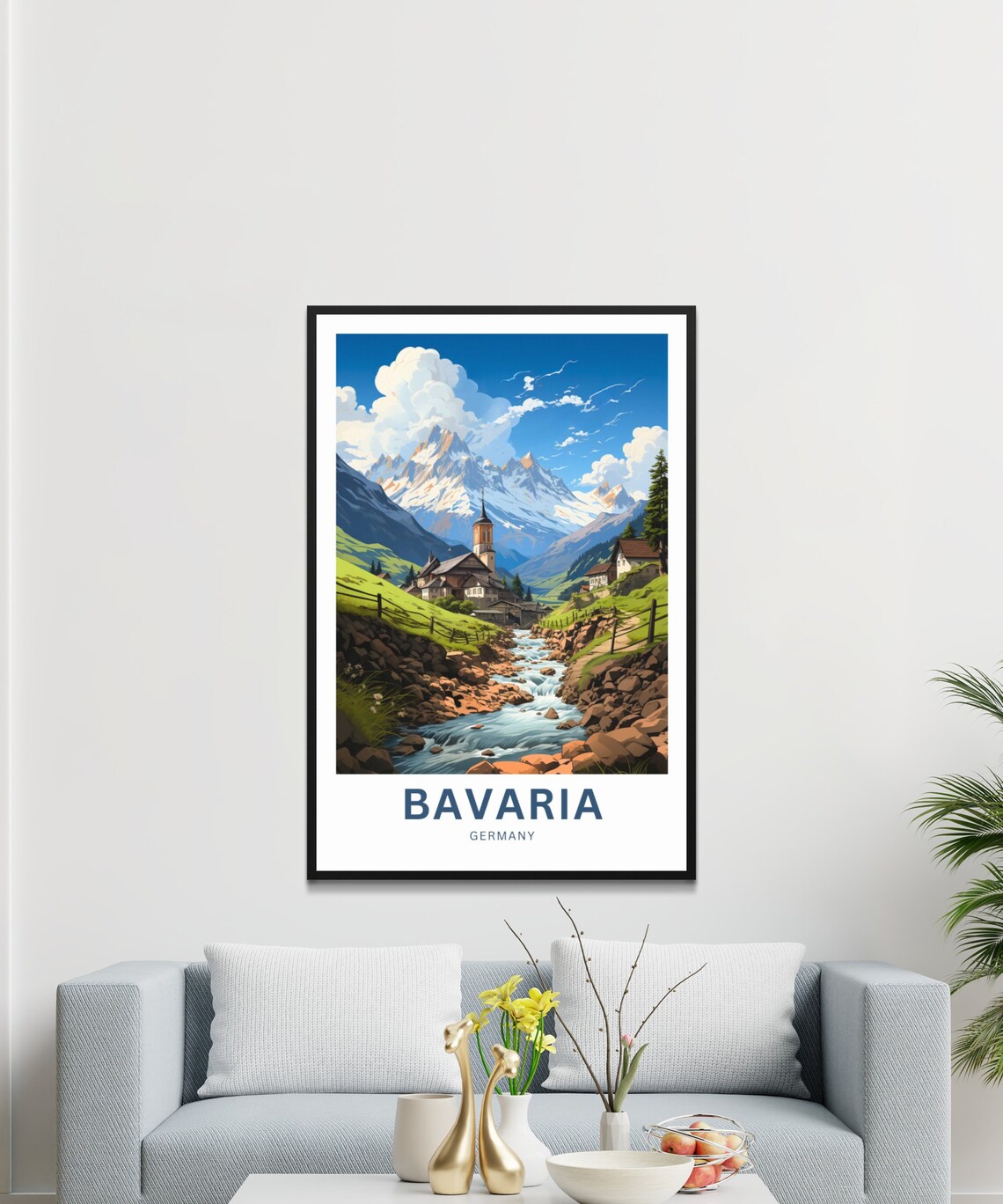 Bavaria Germany Alpine Village Church Mountain Stream Travel Poster - Image 3