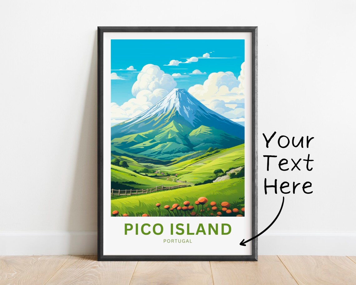 Personalized Pico Island Portugal Green Volcano Hills Travel Poster
