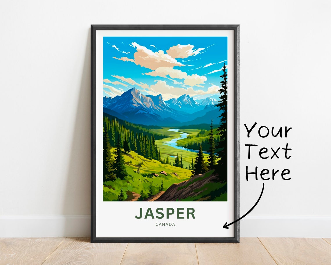 Jasper Canada Mountain River Valley Personalized Travel Poster