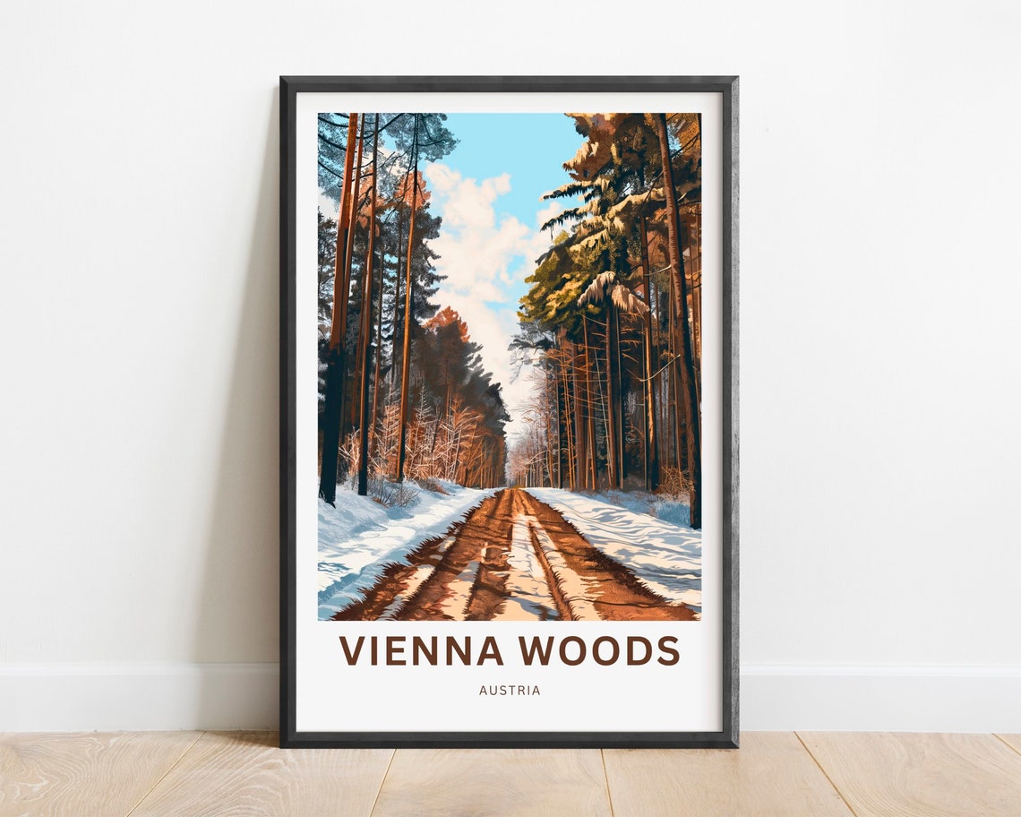 Vienna Woods Austria Sunlit Snowy Pine Trail Winter Travel Poster